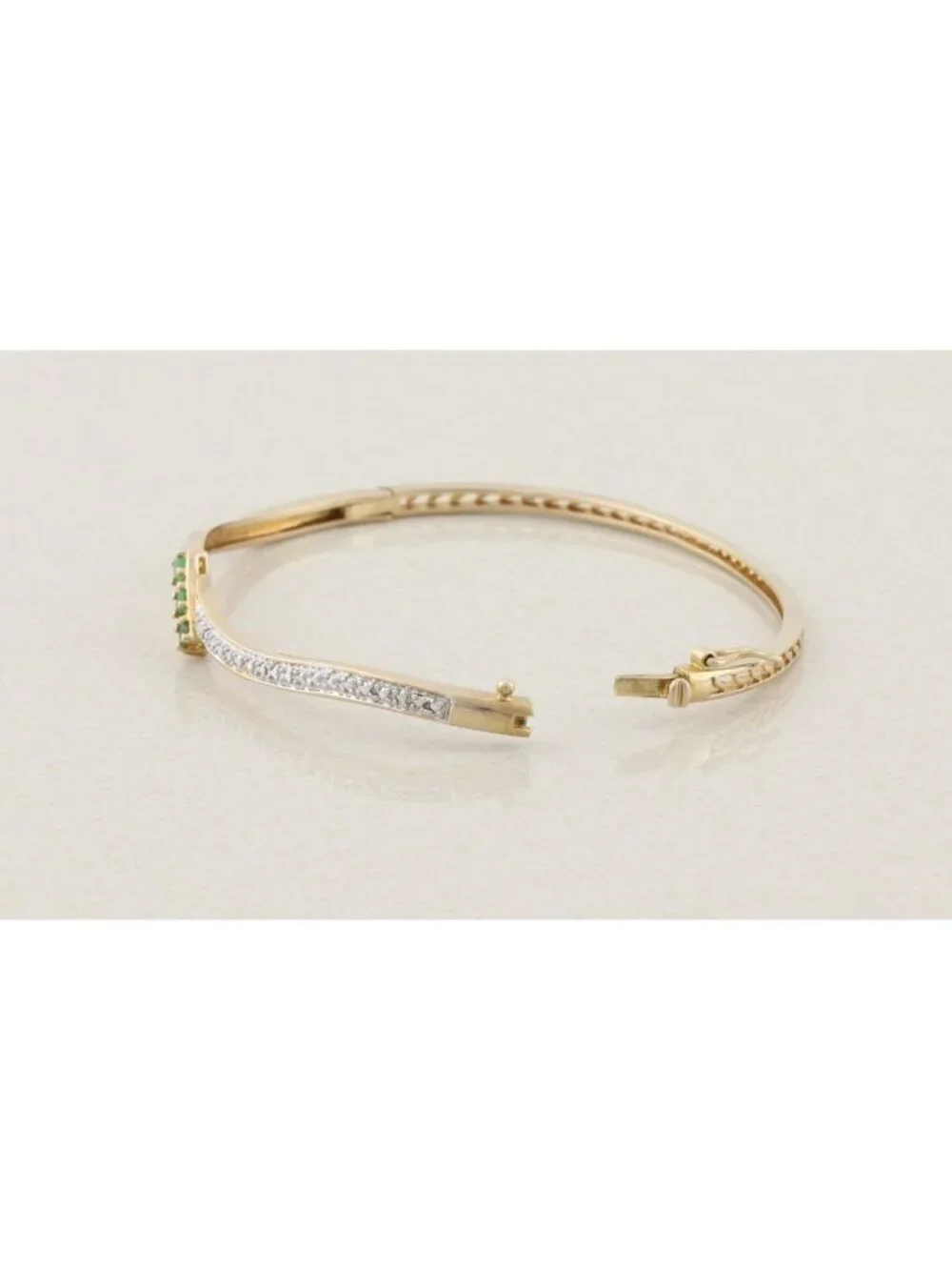 18k Gold Over Sterling Silver Natural Emerald Bangle Bracelet 7